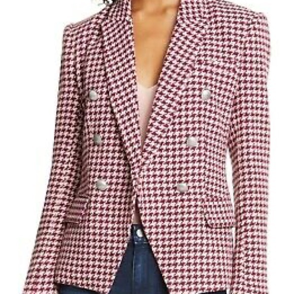 L'AGENCE Jackets & Blazers - L'AGENCE Kenzie Double Breasted Houndstooth Tweed Blazer Violet Magenta Size 2.